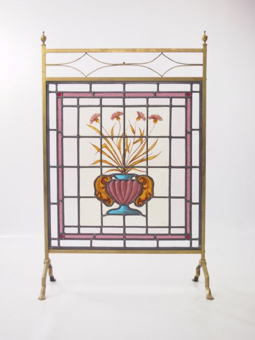 Edwardian Stained Glass Fire Screen