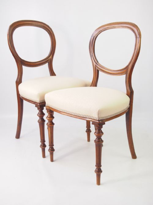 Pair Victorian Walnut Balloon Back Chairs