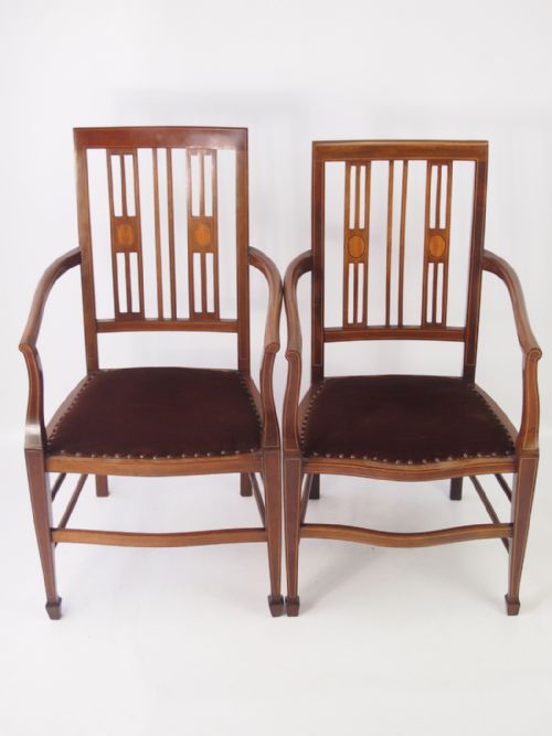 fig 1. Pair of Edwardian Inlaid Mahogany Open Armchairs
