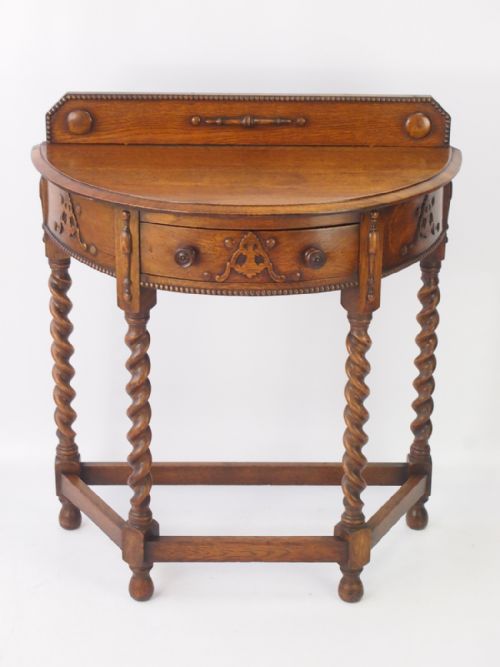 Small Edwardian Oak Demi-lune Hall Table