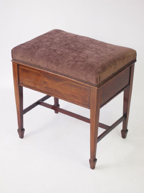 Edwardian Mahogany & Inlaid Piano Stool