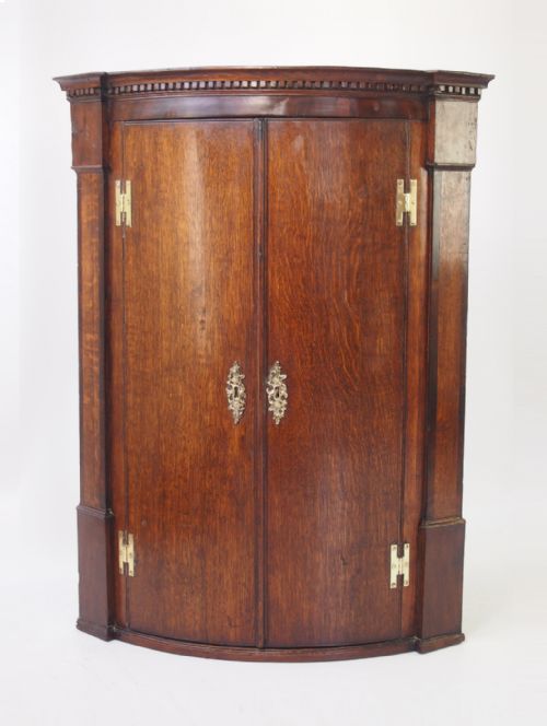 Georgian Oak Bow Front Corner Cupboard