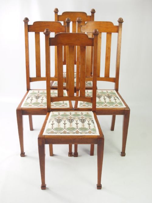 Set 4 Edwardian Arts & Crafts Walnut Dining Chairs
