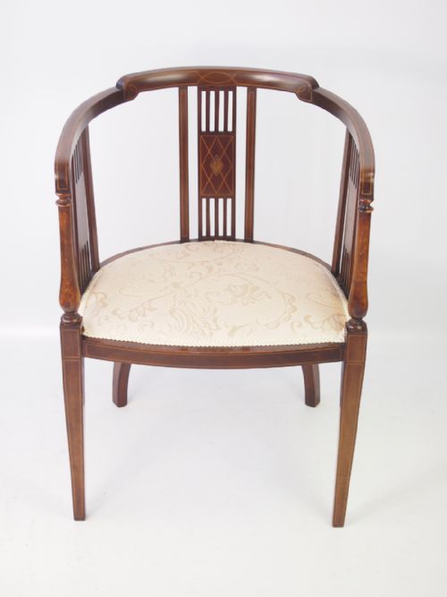 Edwardian Mahogany & Inlaid Tub Chair