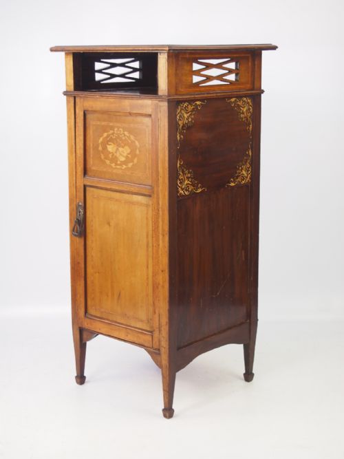 Edwardian Mahogany & Floral Painted Music Cabinet