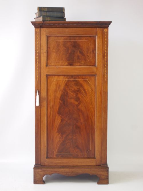 fig 1. Tall & Slim Edwardian Inlaid Mahogany Cupboard