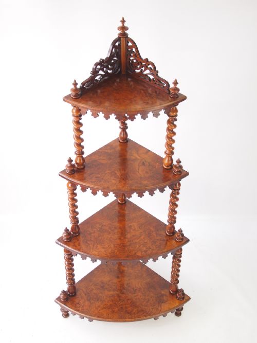 Victorian Burr Walnut Corner Whatnot