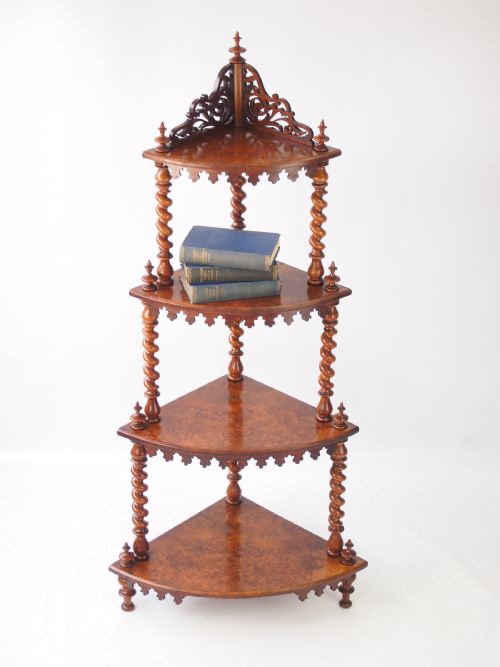 fig 1. Victorian Burr Walnut Corner Whatnot