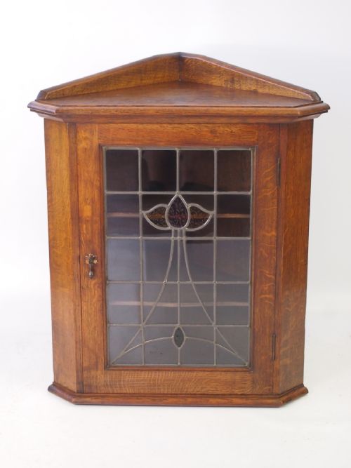 Small Edwardian Arts & Crafts Oak Corner Cupboard
