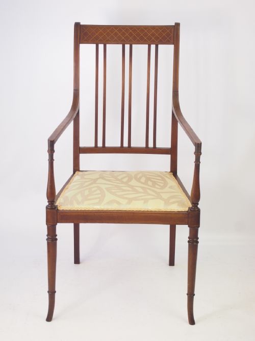 fig 1. Edwardian Mahogany & Inlaid Open Armchair