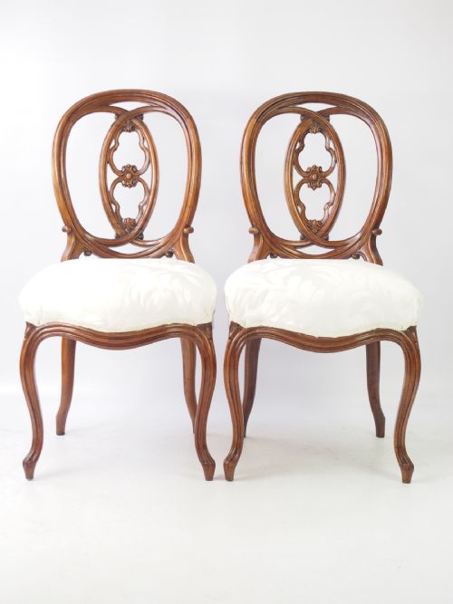 Pair Antique French Walnut Balloon Back Chairs