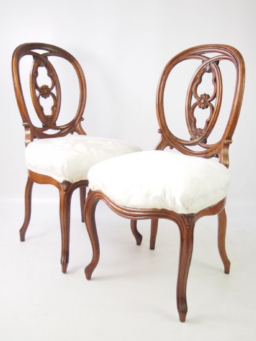 fig 1. Pair Antique French Walnut Balloon Back Chairs