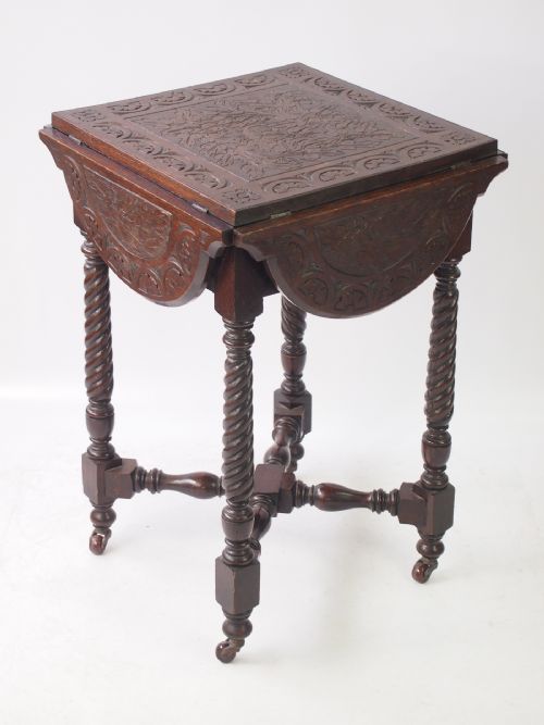 Small Antique Victorian Carved Gothic Oak Table