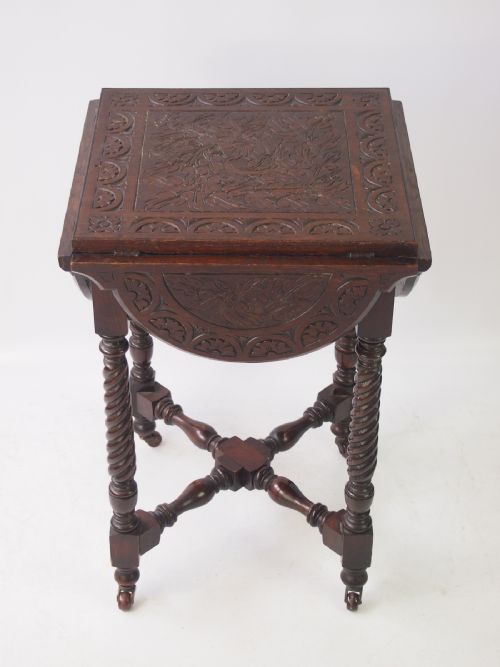 fig 1. Small Antique Victorian Carved Gothic Oak Table