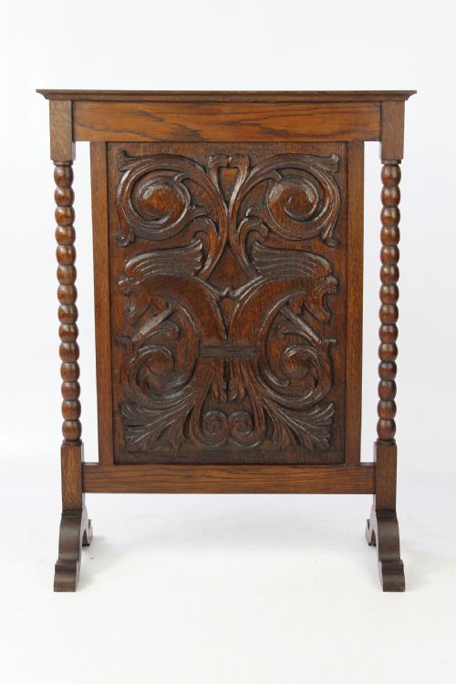 Edwardian Carved Oak Fire Screen