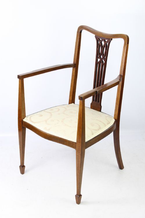 Edwardian Mahogany & Inlaid Open Armchair