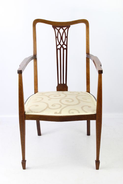 fig 1. Edwardian Mahogany & Inlaid Open Armchair