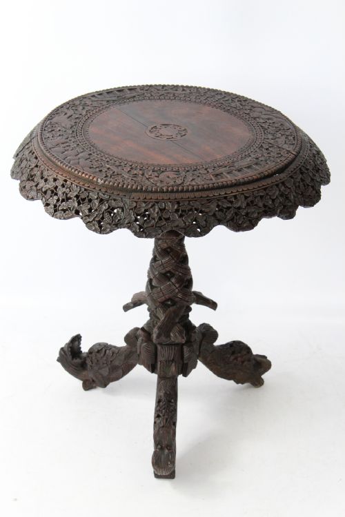 fig 1. Antique Burmese Carved Rosewood Tilt-Top Side Table