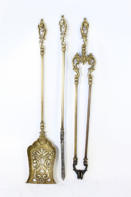 Set Victorian Brass Fire Irons