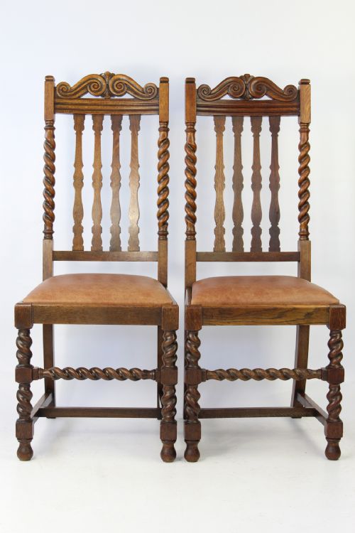 fig 1. Pair Edwardian Oak Barley Twist Chairs