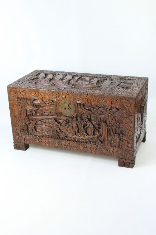 Carved Chinese Camphor Wood Chest