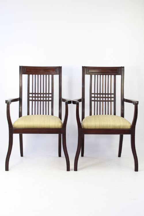 Pair Antique Arts & Crafts Mahogany Open Armchairs