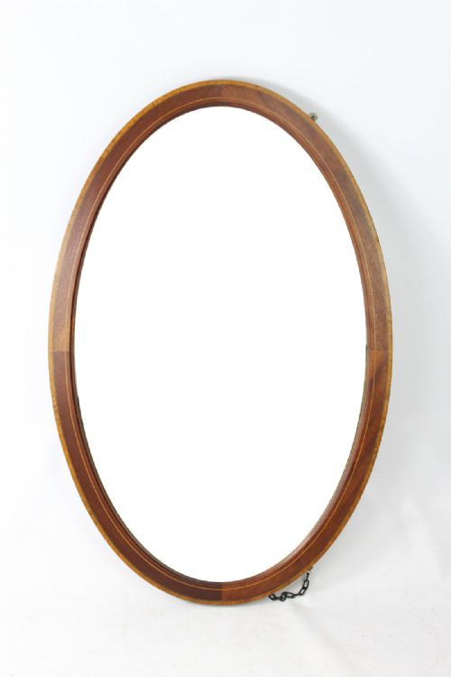 Large Edwardian Mahogany & Inlaid Oval Mirror