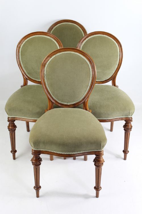 Set 4 Antique Victorian Walnut Balloon Chairs