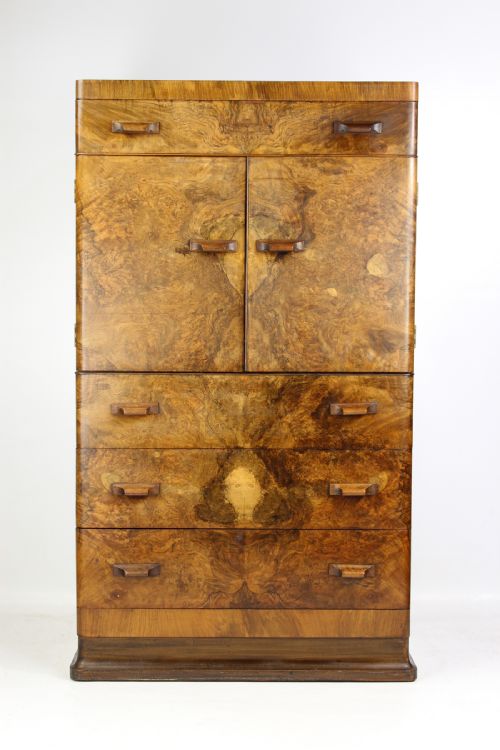 Art Deco Burr Walnut Tallboy Chest