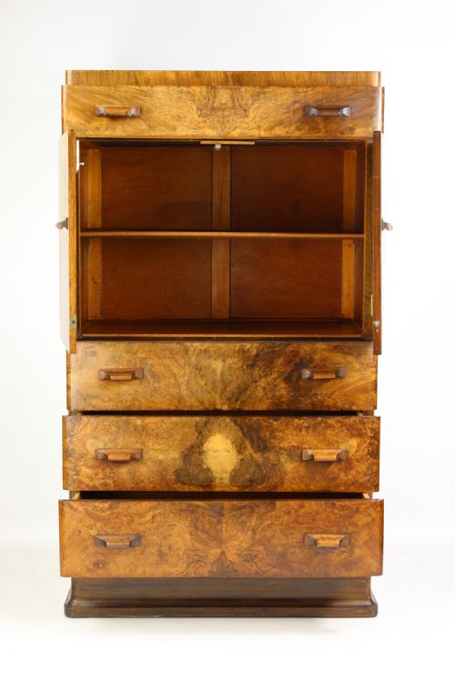 fig 1. Art Deco Burr Walnut Tallboy Chest