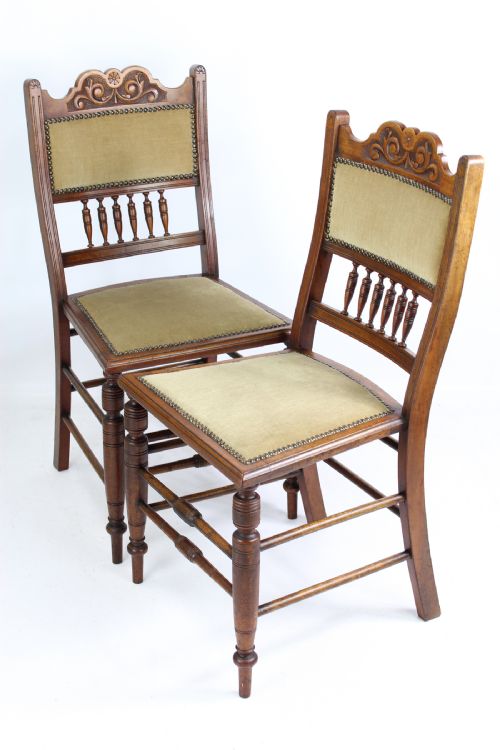 Pair Edwardian Arts & Crafts Walnut Bedroom Chairs