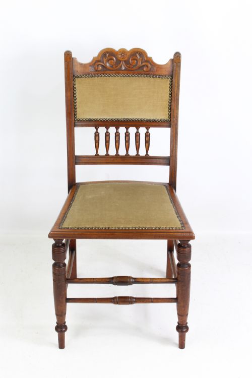 fig 1. Pair Edwardian Arts & Crafts Walnut Bedroom Chairs