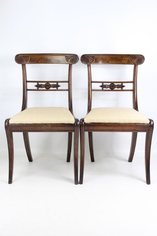 Pair Regency Mahogany & Brass Chairs