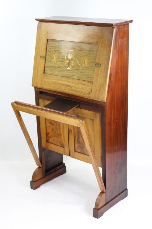 fig 1. Slim Edwardian Arts and Crafts Mahogany Bureau
