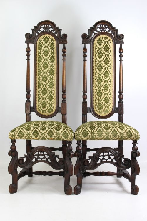 Pair Antique Victorian Carolean Style Walnut Chairs