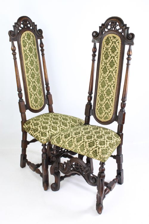 fig 1. Pair Antique Victorian Carolean Style Walnut Chairs