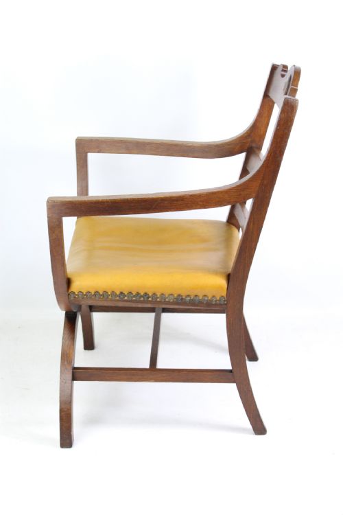 fig 1. Edwardian Arts & Crafts X-Frame Oak Armchair