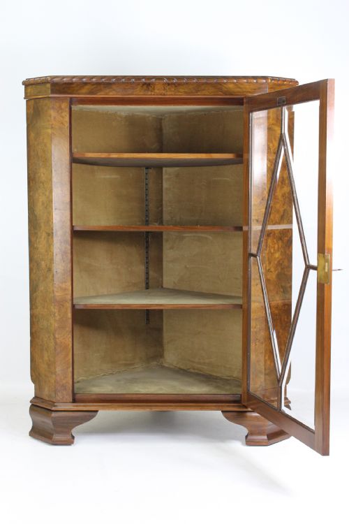 fig 1. Burr Walnut Floor Standing Corner Cupboard