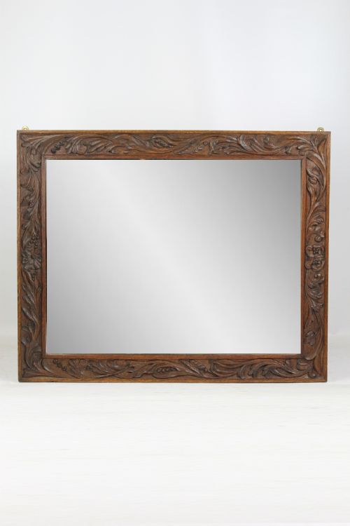 Edwardian Arts & Crafts Carved Oak Mirror