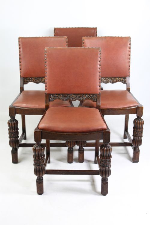 Set 4 Art Deco Oak Dining Chairs