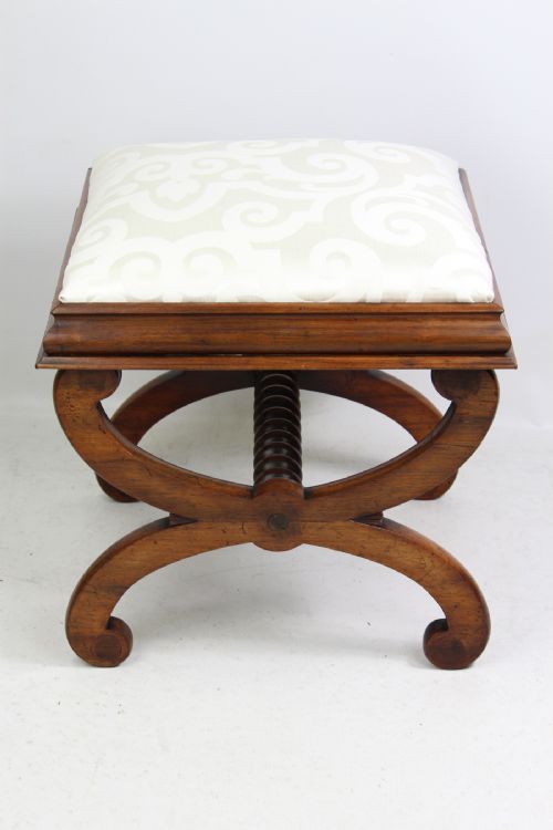 fig 1. Antique Victorian Mahogany X-Frame Stool