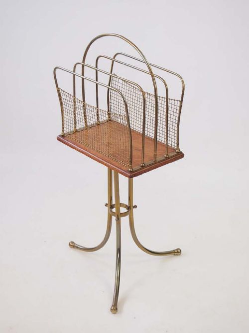 Edwardian Brass & Oak Revolving Newspaper Stand