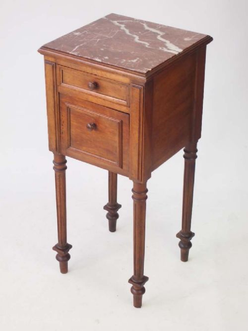 Antique French Bedside Cupboard with Marble Top