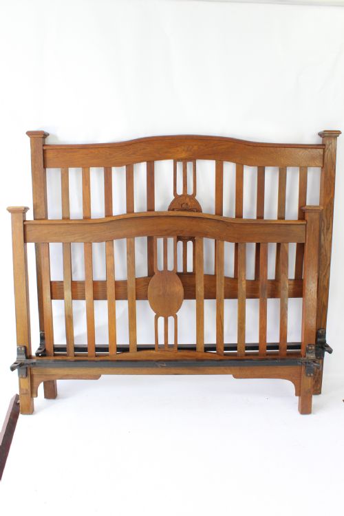 fig 1. Antique Arts Crafts Oak Double Bed