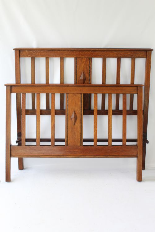 Antique Edwardian Oak Double Bed