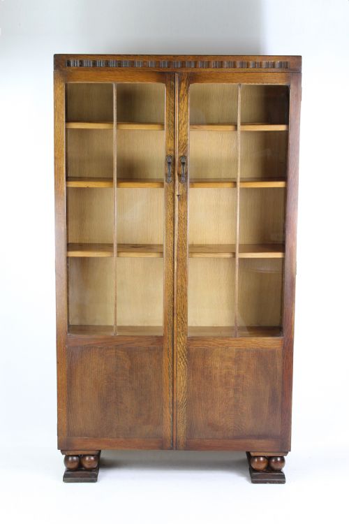 Tall Art Deco Oak Bookcase