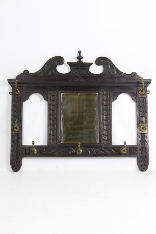 Victorian Gothic Hall Mirror with Hooks