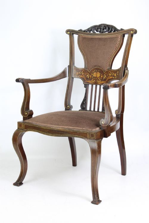 fig 1. Victorian Mahogany & Inlaid Armchair