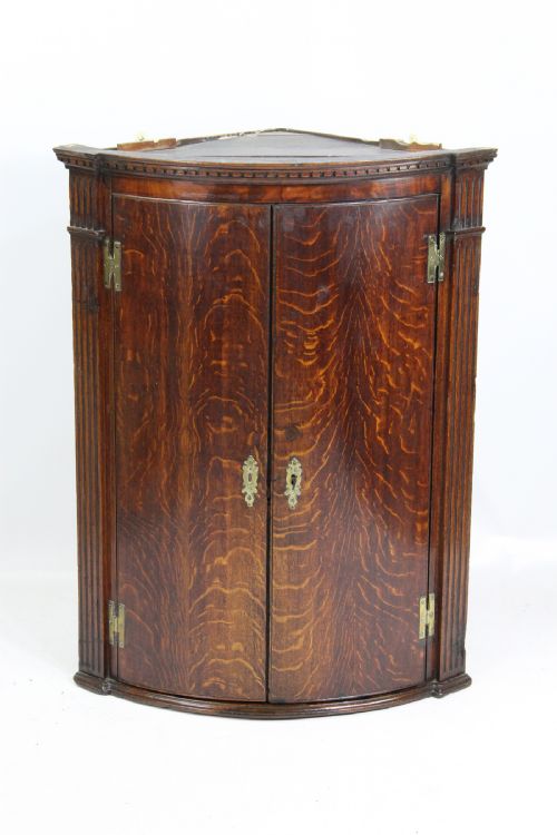Antique Georgian Oak Bow Front Corner Cupboard