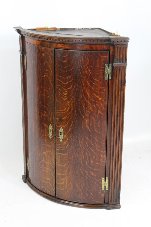 fig 1. Antique Georgian Oak Bow Front Corner Cupboard
